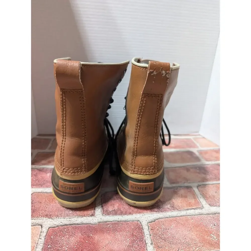 SOREL 1964 Premium Leather WATERPROOF Insulated Snow Boots Mens US Sz 8 TAN